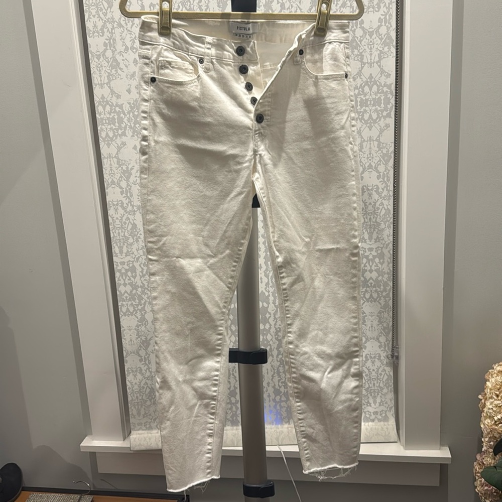 White  pistola cut off ankle  jeans